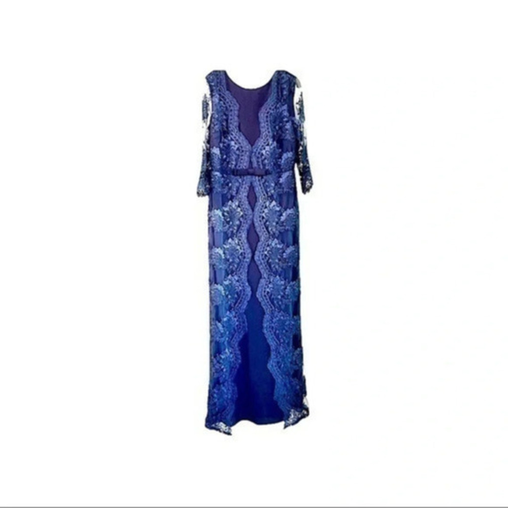 Miss Cristina USA navy blue embroidered lace with rhinestones formal gown LRG